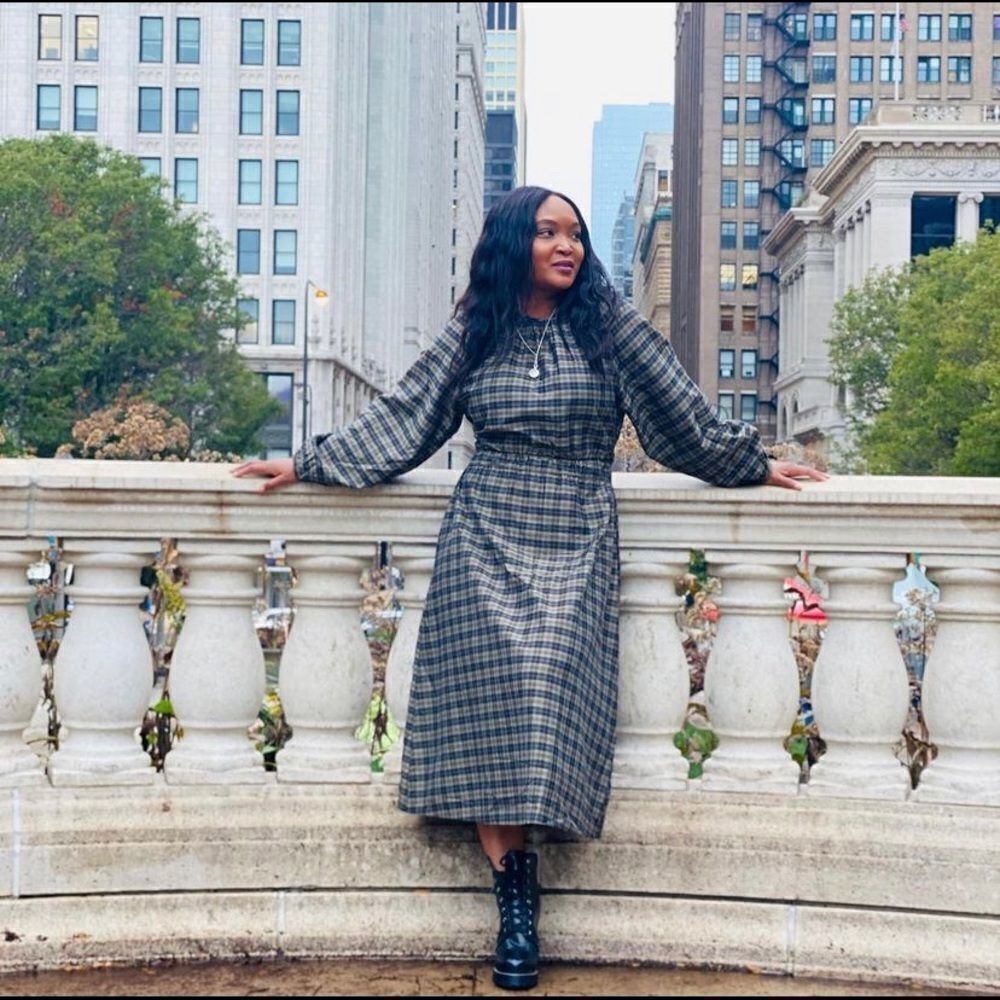 H&M Plaid Dress Midi Cut Out Back